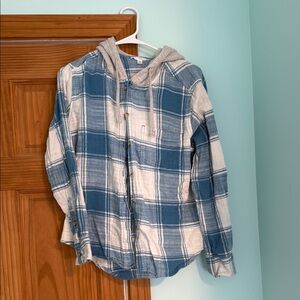 Time and Tru Blue and White Plaid Button Down Shirt
